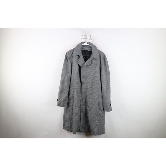 Vtg 60s 70s Streetwear Mens 38S Rayon Blend Houndstooth Trench Coat Rain Jacket - Picture 1 of 16